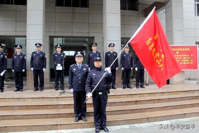 富平县公安局举行机关应急处突队授旗仪式（图）